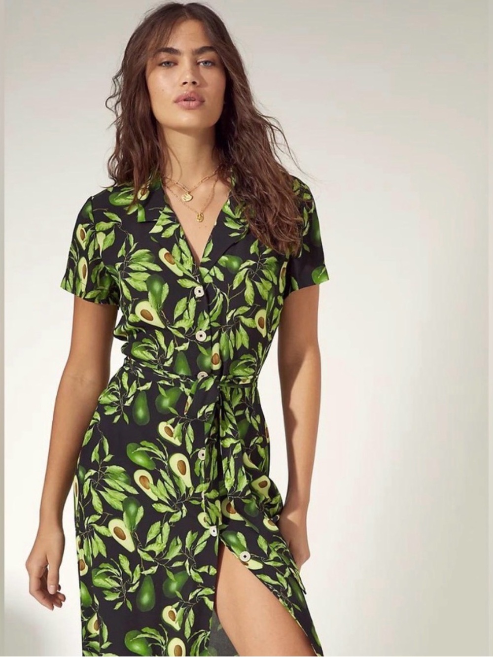 ARITZIA Black Avocado Print Button-Front Midi Dress
